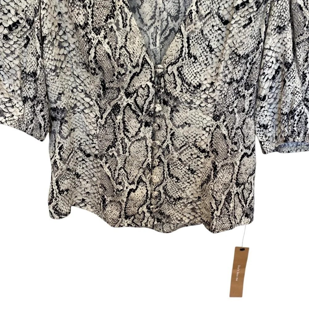 New Reformation Eliana Button Down Top In Snakeskin